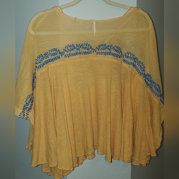 Free People Love Letter Embroidered Peasant Blouse Tangerine - Size: S - Picture 5 of 8